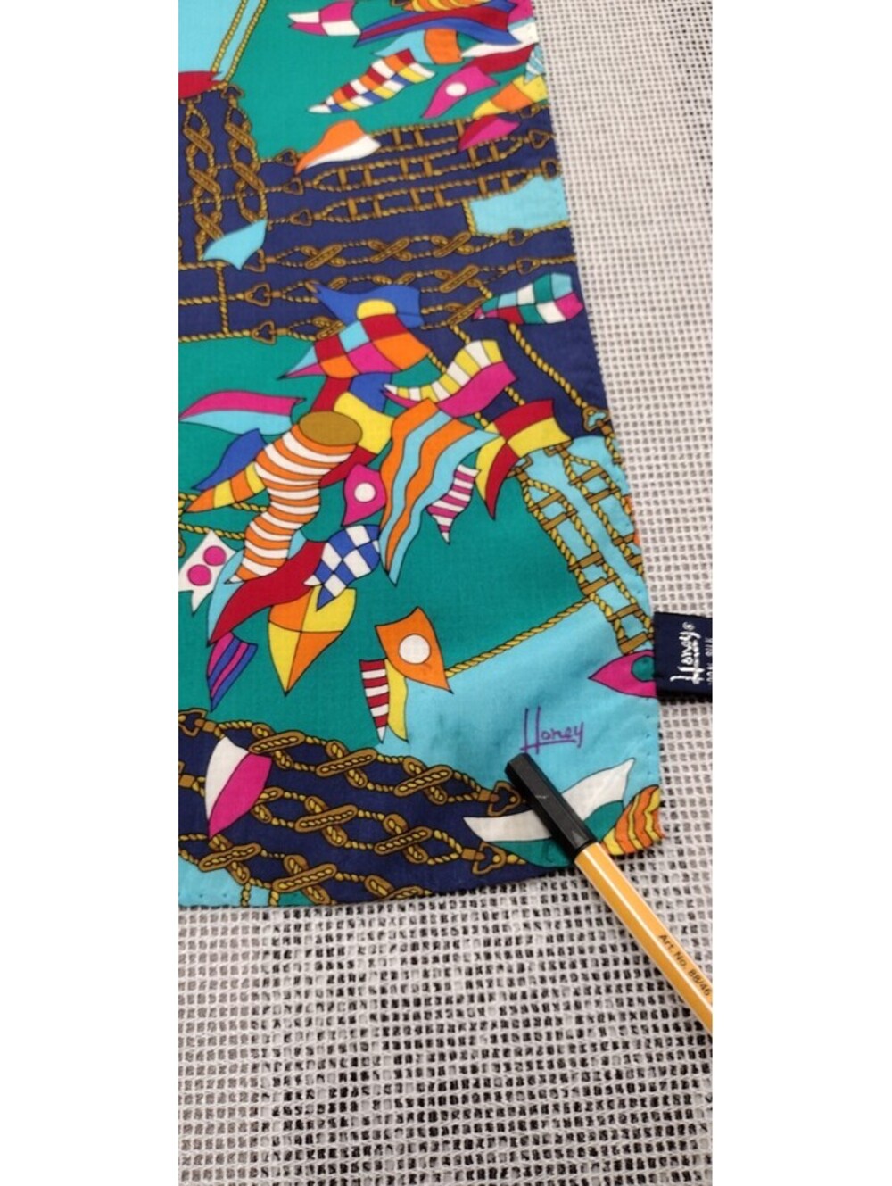 Vintage Multicolor Nautical Flags Blue by HONEY Scarf Silk Oblong 100% Silk Long